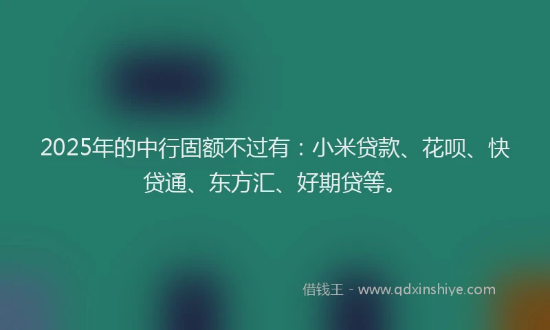 2025年的中行固额不过有：小米贷款、花呗、快贷通、东方汇、好期贷等。