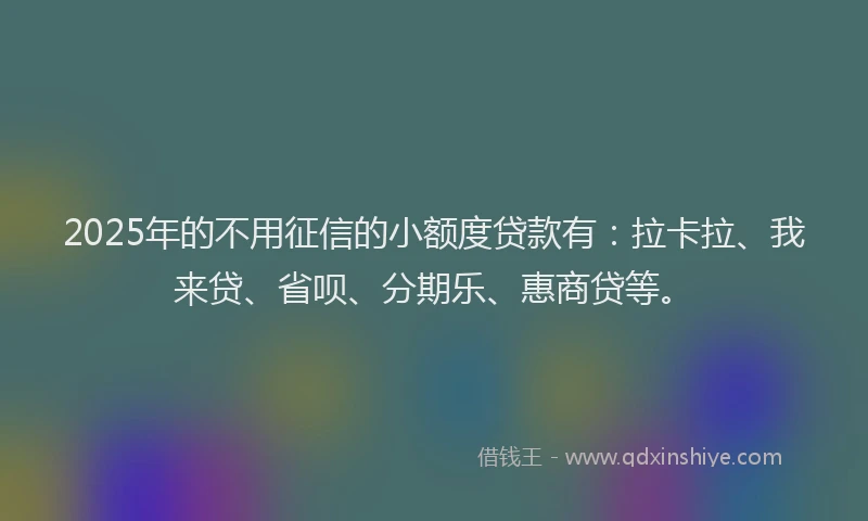 2025年的不用征信的小额度贷款有：拉卡拉、我来贷、省呗、分期乐、惠商贷等。