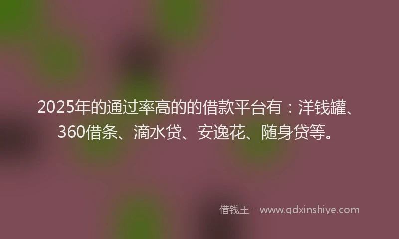 2025年的通过率高的的借款平台有：洋钱罐、360借条、滴水贷、安逸花、随身贷等。