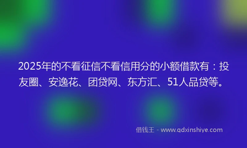 2025年的不看征信不看信用分的小额借款有：投友圈、安逸花、团贷网、东方汇、51人品贷等。