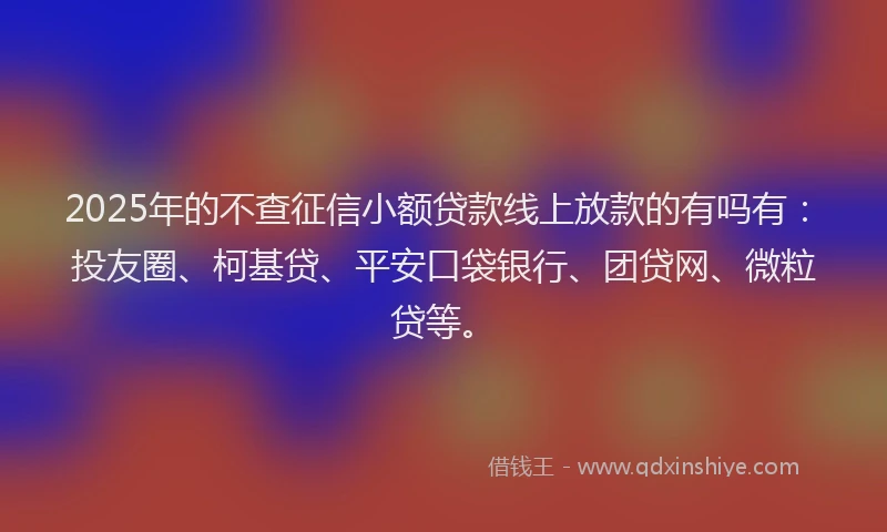 2025年的不查征信小额贷款线上放款的有吗有：投友圈、柯基贷、平安口袋银行、团贷网、微粒贷等。