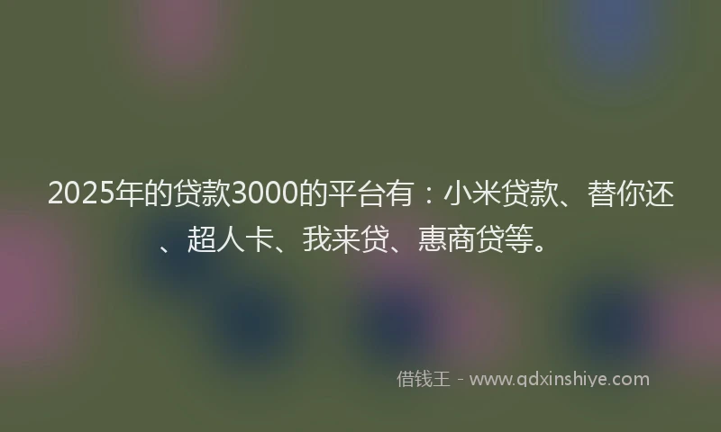 2025年的贷款3000的平台有：小米贷款、替你还、超人卡、我来贷、惠商贷等。