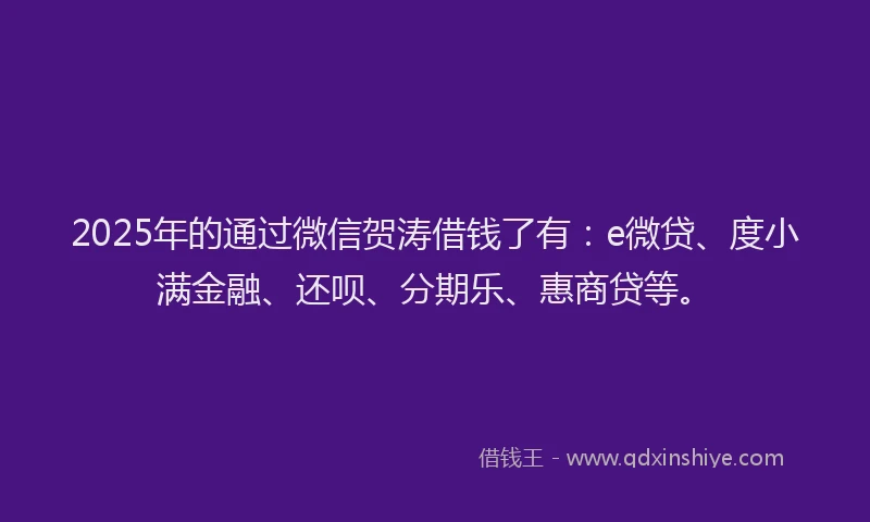 2025年的通过微信贺涛借钱了有：e微贷、度小满金融、还呗、分期乐、惠商贷等。