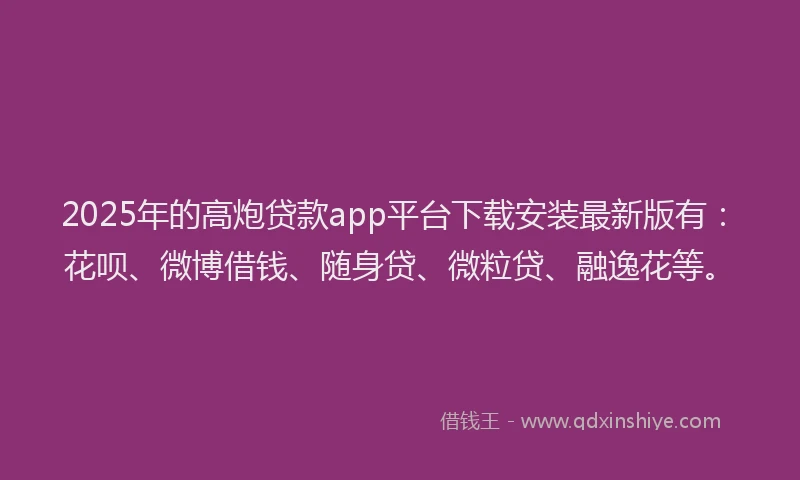 2025年的高炮贷款app平台下载安装最新版有：花呗、微博借钱、随身贷、微粒贷、融逸花等。