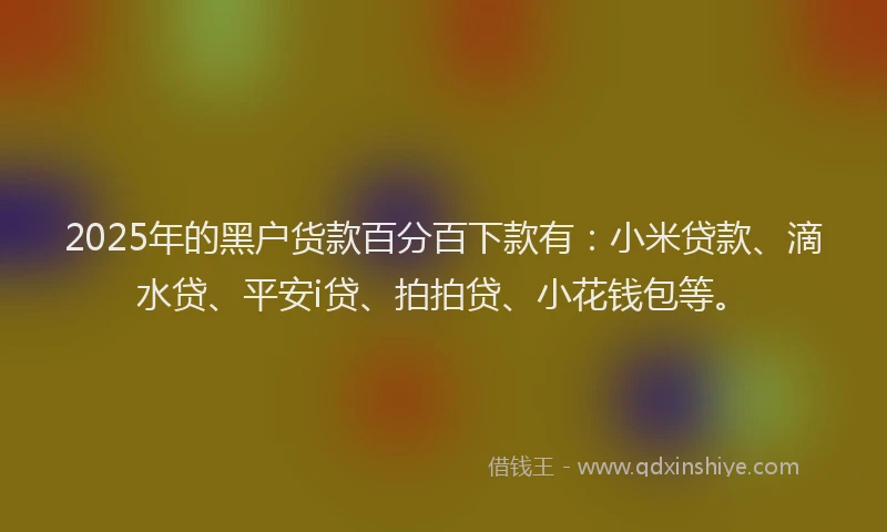 2025年的黑户货款百分百下款有：小米贷款、滴水贷、平安i贷、拍拍贷、小花钱包等。
