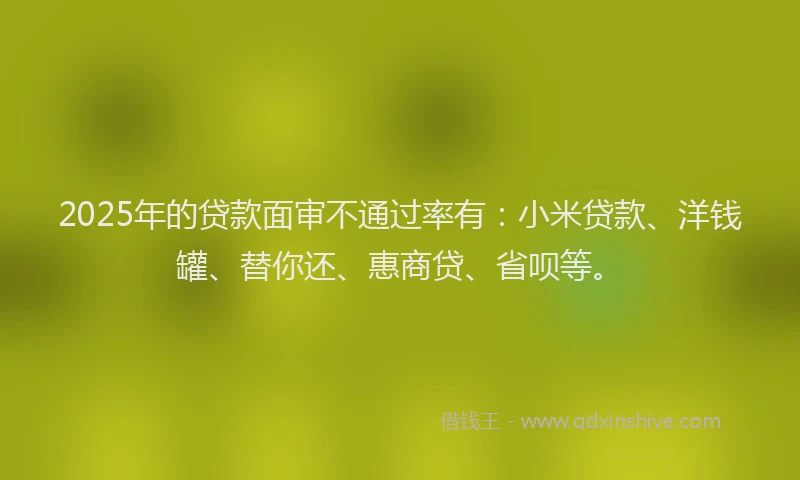2025年的贷款面审不通过率有：小米贷款、洋钱罐、替你还、惠商贷、省呗等。