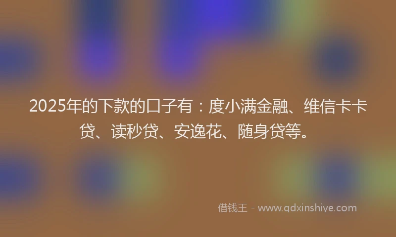 2025年的下款的口子有：度小满金融、维信卡卡贷、读秒贷、安逸花、随身贷等。