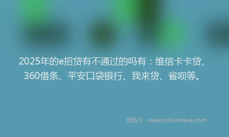 2025年的e招贷有不通过的吗有：维信卡卡贷、360借条、平安口袋银行、我来贷、省呗等。