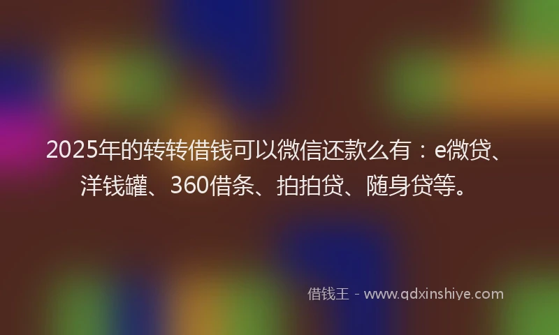 2025年的转转借钱可以微信还款么有：e微贷、洋钱罐、360借条、拍拍贷、随身贷等。