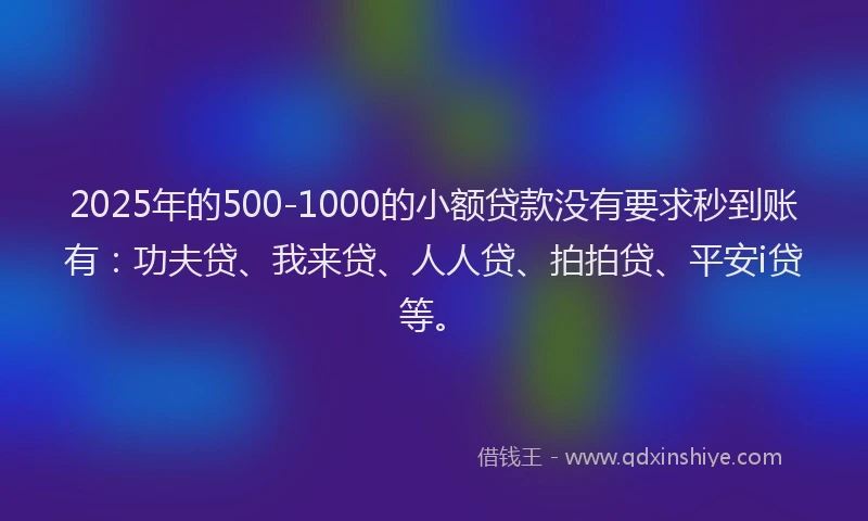 2025年的500-1000的小额贷款没有要求秒到账有：功夫贷、我来贷、人人贷、拍拍贷、平安i贷等。