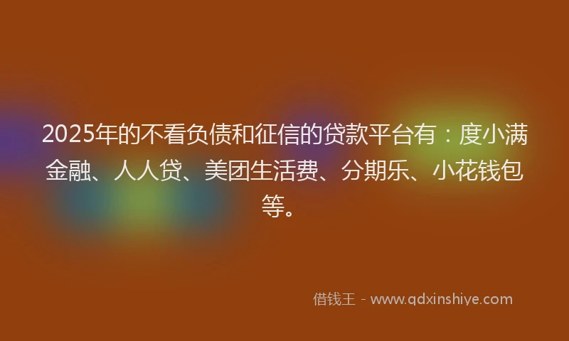 2025年的不看负债和征信的贷款平台有：度小满金融、人人贷、美团生活费、分期乐、小花钱包等。