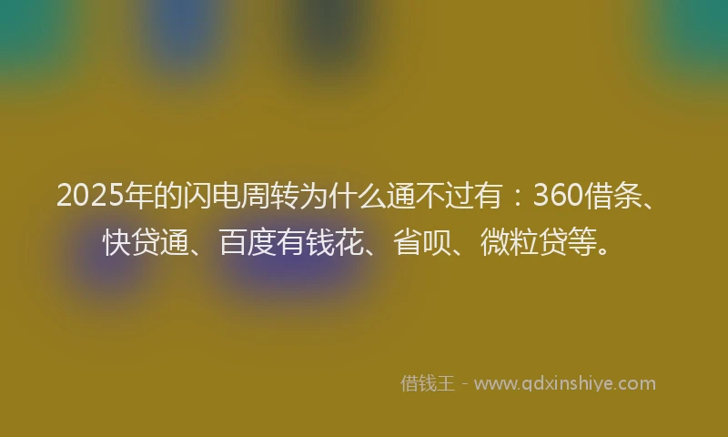 2025年的闪电周转为什么通不过有：360借条、快贷通、百度有钱花、省呗、微粒贷等。