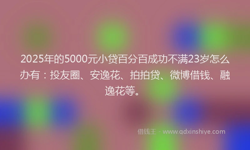 2025年的5000元小贷百分百成功不满23岁怎么办有：投友圈、安逸花、拍拍贷、微博借钱、融逸花等。