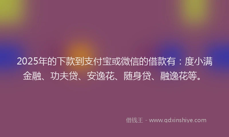 2025年的下款到支付宝或微信的借款有：度小满金融、功夫贷、安逸花、随身贷、融逸花等。