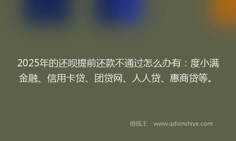 2025年的还呗提前还款不通过怎么办有：度小满金融、信用卡贷、团贷网、人人贷、惠商贷等。
