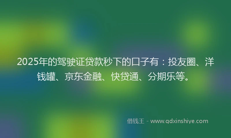 2025年的驾驶证贷款秒下的口子有：投友圈、洋钱罐、京东金融、快贷通、分期乐等。