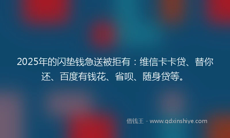 2025年的闪垫钱急送被拒有：维信卡卡贷、替你还、百度有钱花、省呗、随身贷等。