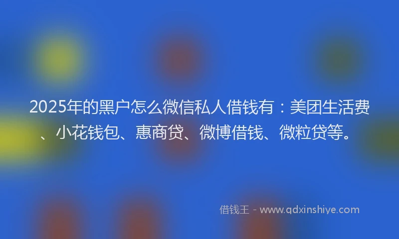 2025年的黑户怎么微信私人借钱有：美团生活费、小花钱包、惠商贷、微博借钱、微粒贷等。