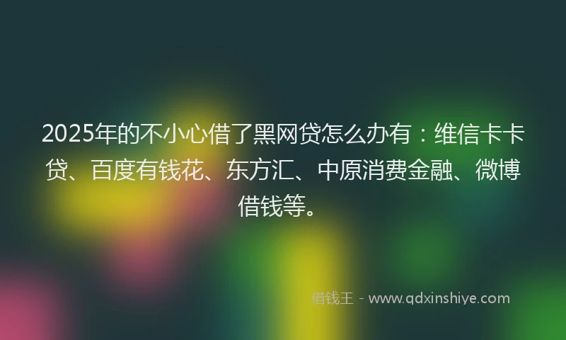 2025年的不小心借了黑网贷怎么办有：维信卡卡贷、百度有钱花、东方汇、中原消费金融、微博借钱等。