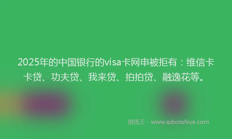 2025年的中国银行的visa卡网申被拒有：维信卡卡贷、功夫贷、我来贷、拍拍贷、融逸花等。