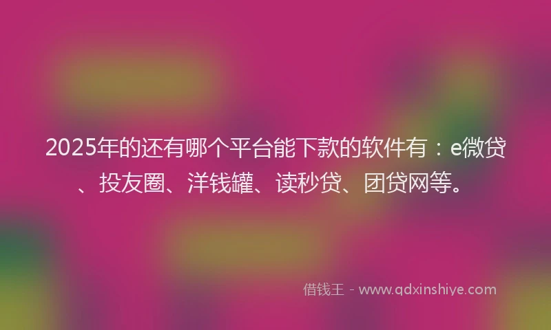 2025年的还有哪个平台能下款的软件有：e微贷、投友圈、洋钱罐、读秒贷、团贷网等。