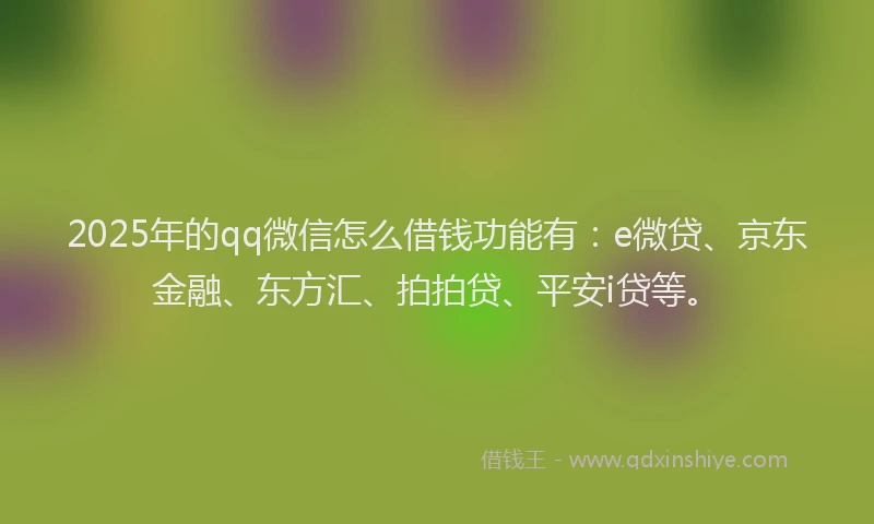 2025年的qq微信怎么借钱功能有：e微贷、京东金融、东方汇、拍拍贷、平安i贷等。