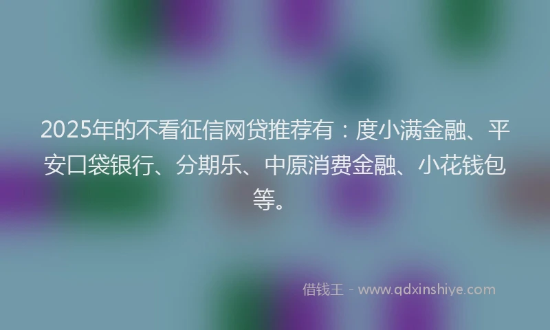 2025年的不看征信网贷推荐有：度小满金融、平安口袋银行、分期乐、中原消费金融、小花钱包等。