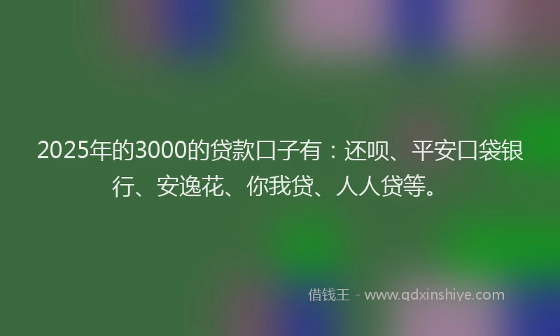 2025年的3000的贷款口子有：还呗、平安口袋银行、安逸花、你我贷、人人贷等。