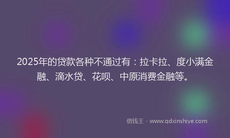 2025年的贷款各种不通过有：拉卡拉、度小满金融、滴水贷、花呗、中原消费金融等。