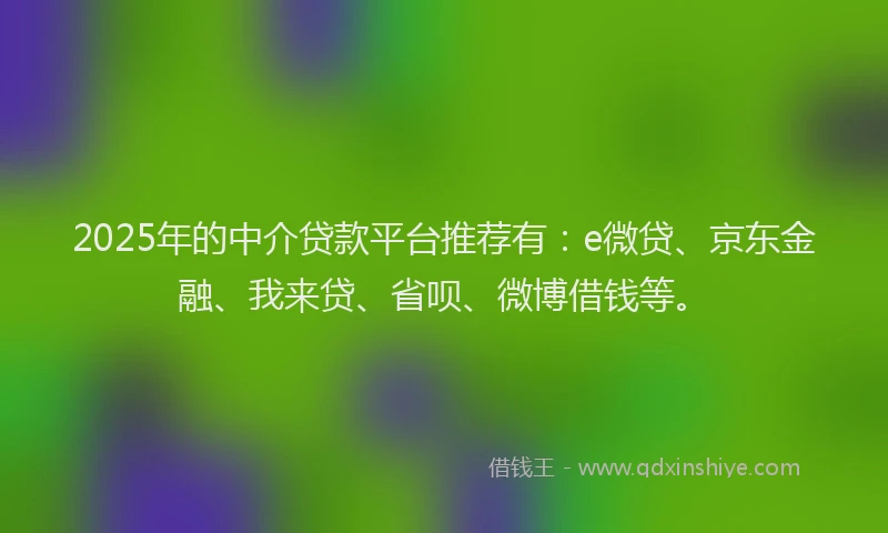 2025年的中介贷款平台推荐有：e微贷、京东金融、我来贷、省呗、微博借钱等。