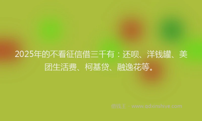 2025年的不看征信借三千有：还呗、洋钱罐、美团生活费、柯基贷、融逸花等。
