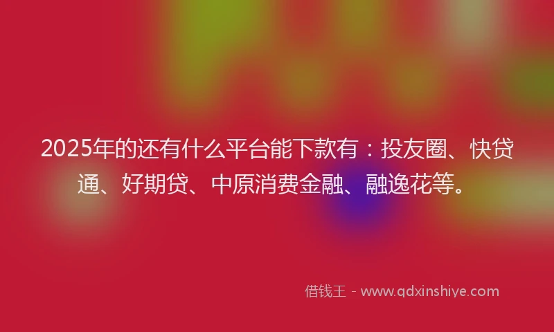 2025年的还有什么平台能下款有：投友圈、快贷通、好期贷、中原消费金融、融逸花等。