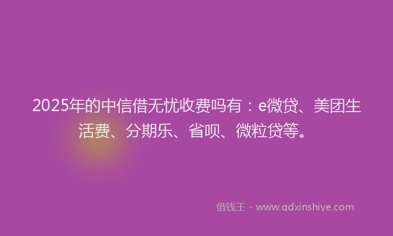 2025年的中信借无忧收费吗有：e微贷、美团生活费、分期乐、省呗、微粒贷等。