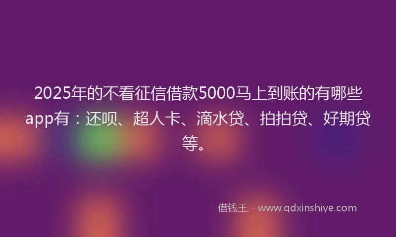 2025年的不看征信借款5000马上到账的有哪些app有：还呗、超人卡、滴水贷、拍拍贷、好期贷等。