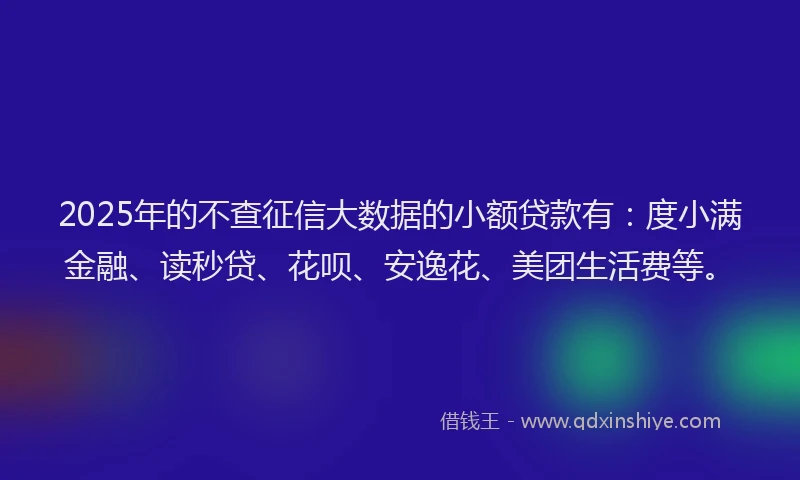 2025年的不查征信大数据的小额贷款有：度小满金融、读秒贷、花呗、安逸花、美团生活费等。