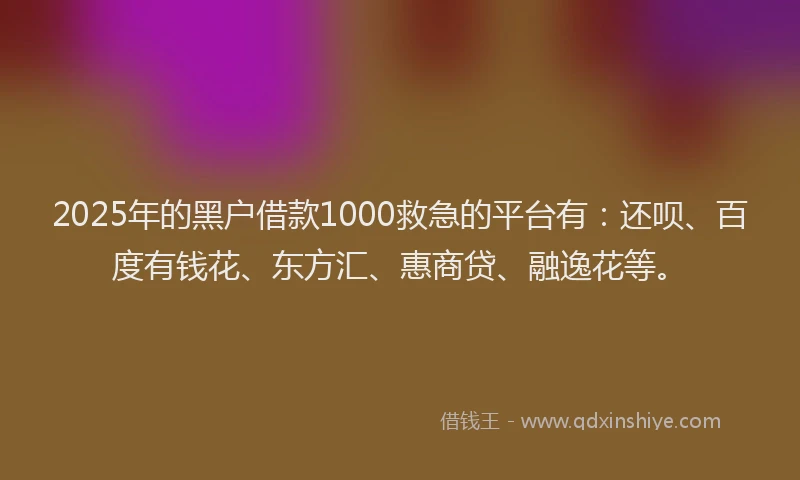 2025年的黑户借款1000救急的平台有：还呗、百度有钱花、东方汇、惠商贷、融逸花等。