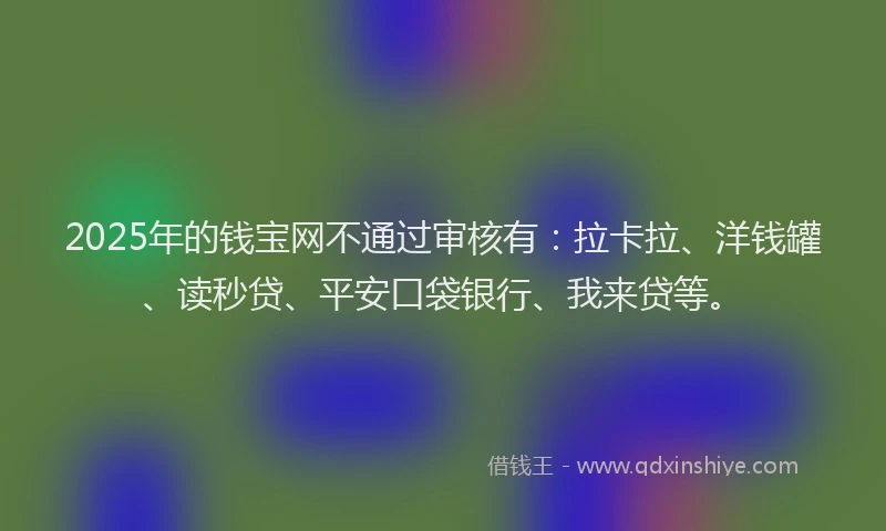 2025年的钱宝网不通过审核有：拉卡拉、洋钱罐、读秒贷、平安口袋银行、我来贷等。
