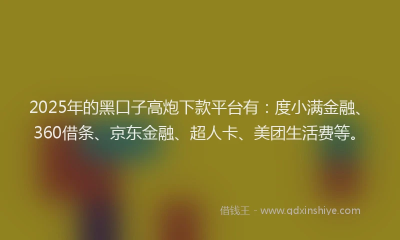 2025年的黑口子高炮下款平台有：度小满金融、360借条、京东金融、超人卡、美团生活费等。