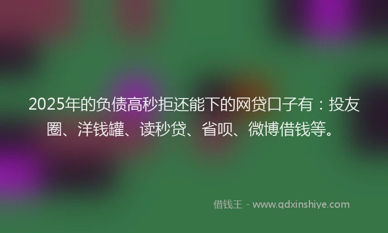 2025年的负债高秒拒还能下的网贷口子有：投友圈、洋钱罐、读秒贷、省呗、微博借钱等。