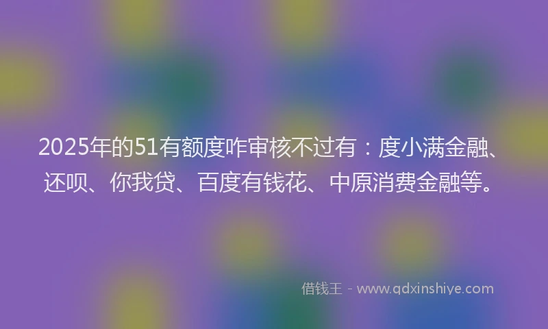 2025年的51有额度咋审核不过有：度小满金融、还呗、你我贷、百度有钱花、中原消费金融等。