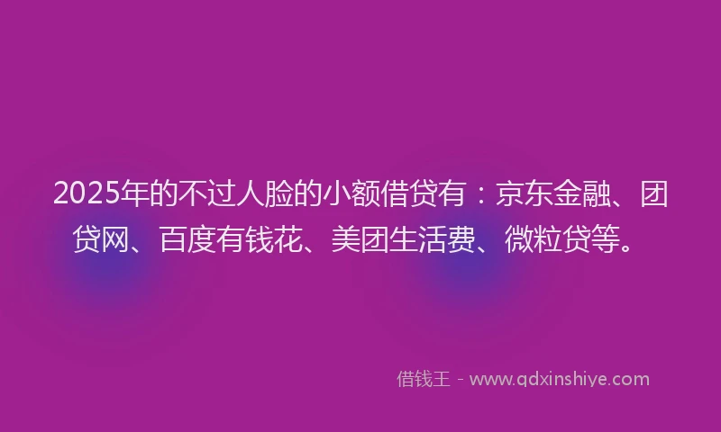 2025年的不过人脸的小额借贷有：京东金融、团贷网、百度有钱花、美团生活费、微粒贷等。