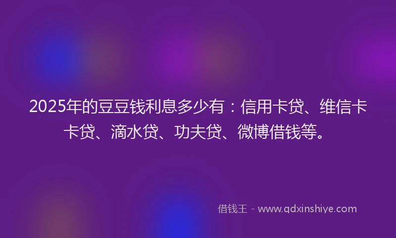 2025年的豆豆钱利息多少有：信用卡贷、维信卡卡贷、滴水贷、功夫贷、微博借钱等。