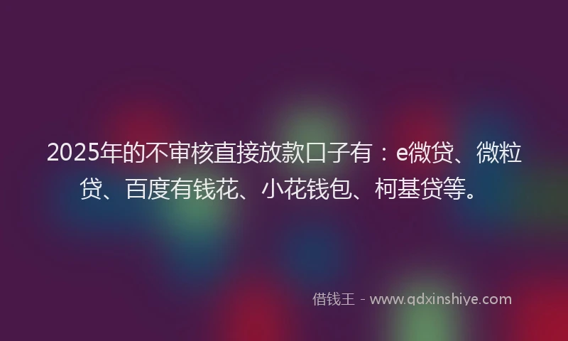 2025年的不审核直接放款口子有：e微贷、微粒贷、百度有钱花、小花钱包、柯基贷等。