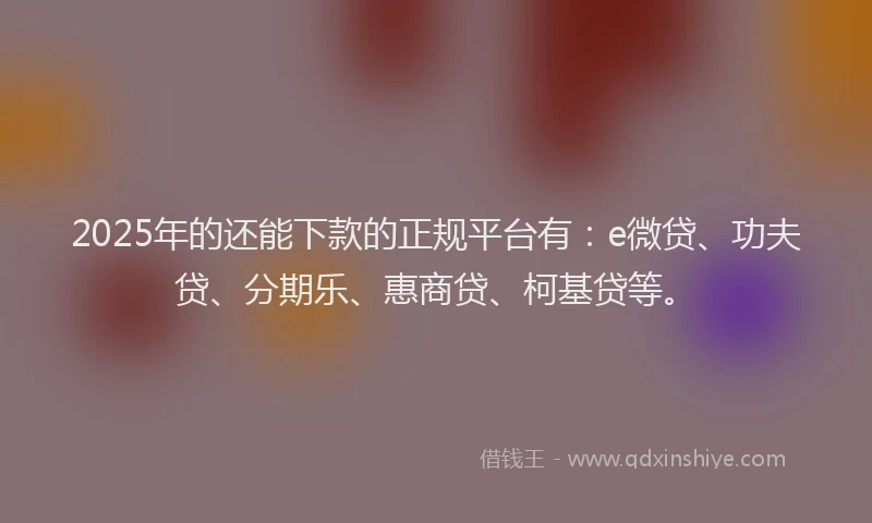 2025年的还能下款的正规平台有：e微贷、功夫贷、分期乐、惠商贷、柯基贷等。
