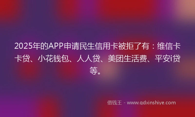 2025年的APP申请民生信用卡被拒了有：维信卡卡贷、小花钱包、人人贷、美团生活费、平安i贷等。