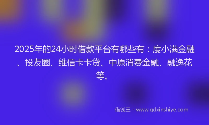 2025年的24小时借款平台有哪些有：度小满金融、投友圈、维信卡卡贷、中原消费金融、融逸花等。