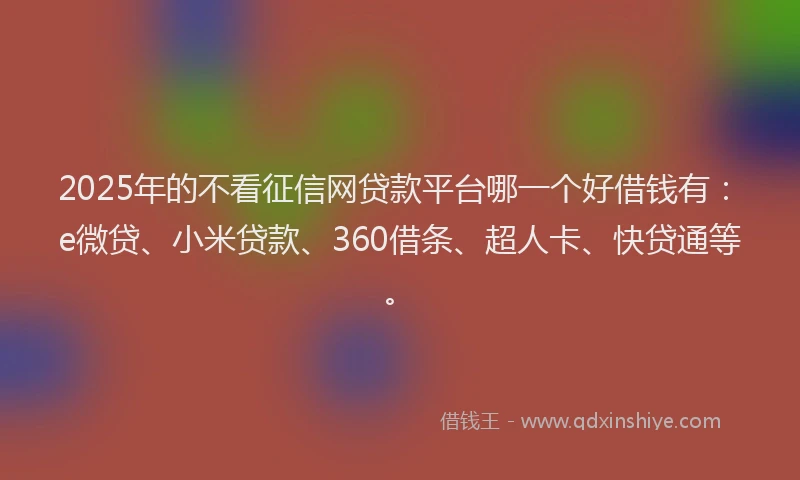 2025年的不看征信网贷款平台哪一个好借钱有：e微贷、小米贷款、360借条、超人卡、快贷通等。