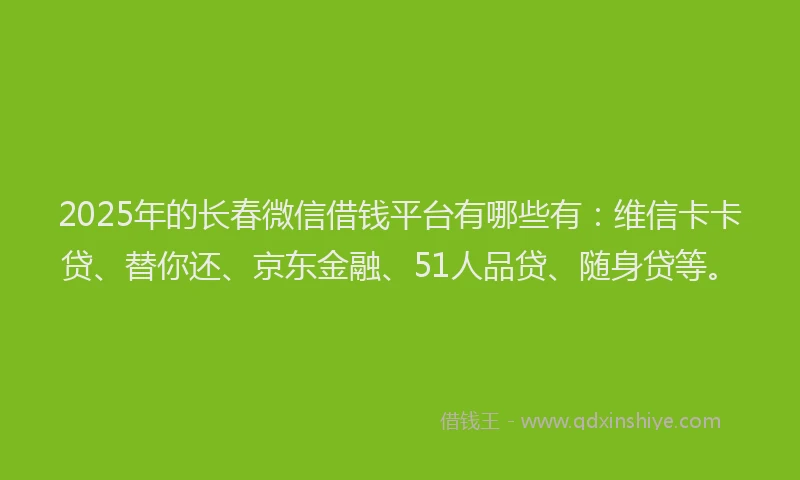 2025年的长春微信借钱平台有哪些有：维信卡卡贷、替你还、京东金融、51人品贷、随身贷等。