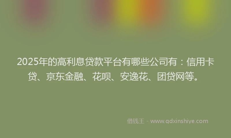 2025年的高利息贷款平台有哪些公司有：信用卡贷、京东金融、花呗、安逸花、团贷网等。
