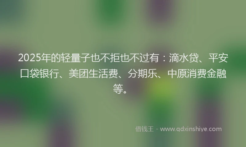 2025年的轻量子也不拒也不过有：滴水贷、平安口袋银行、美团生活费、分期乐、中原消费金融等。